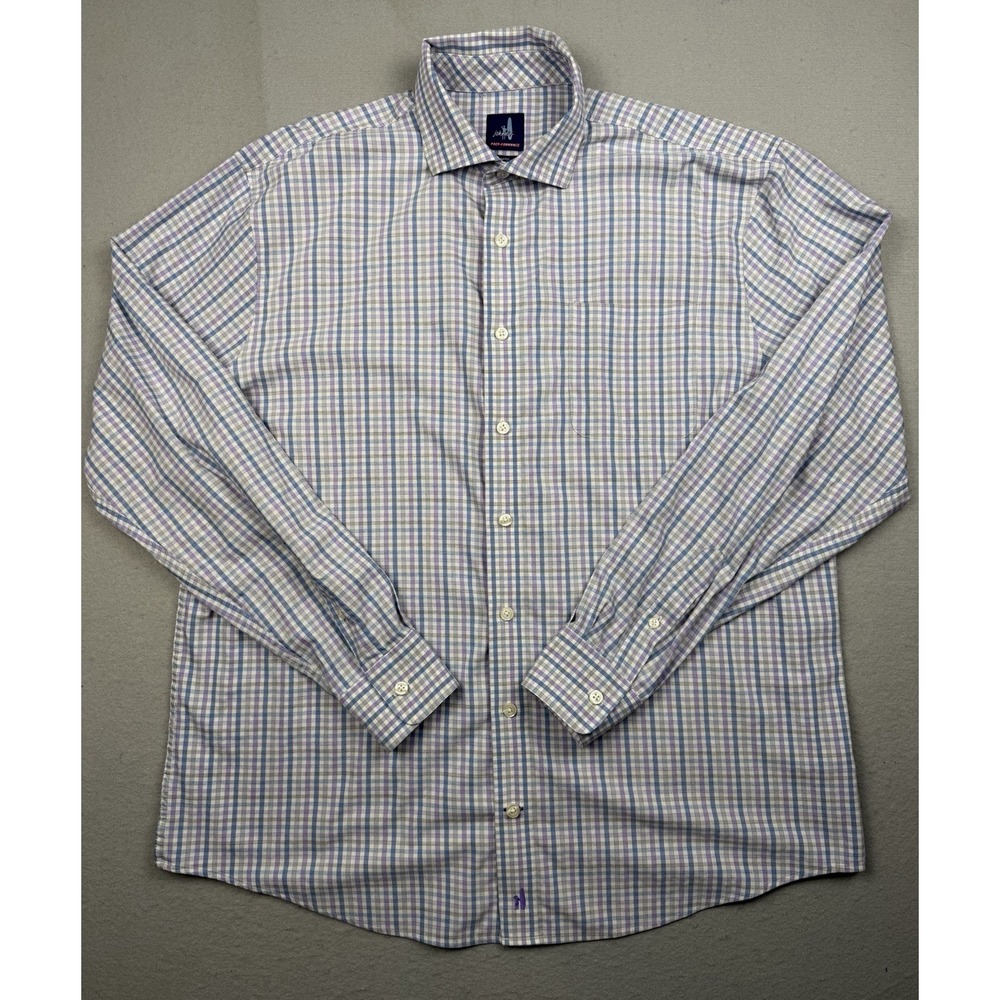 Johnnie-O Prep-Formance Men's Large Plaid Button Down Shirt Blue Purple Stretch